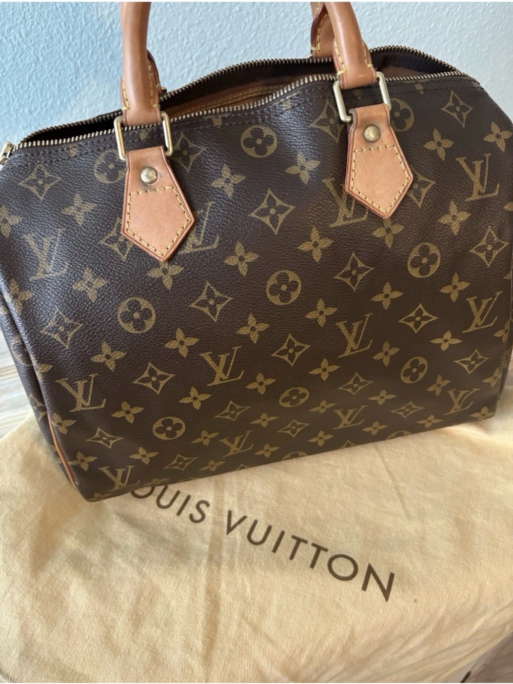 Louis Vuitton Brown Monogram Satchel with Natural Leather Trim
